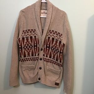 Hollister Beige Cardigan with Rust Aztec Pattern